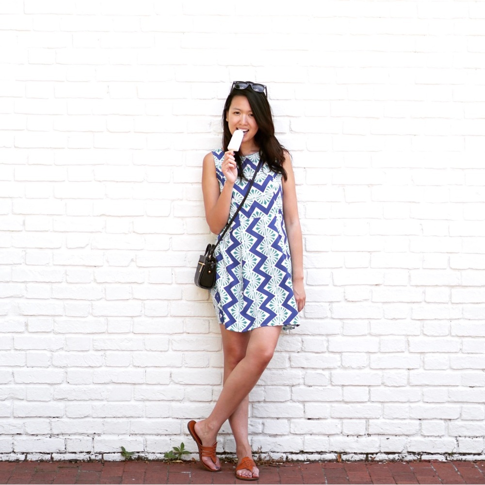Anthropologie Blue and White Chevron Mini Dress